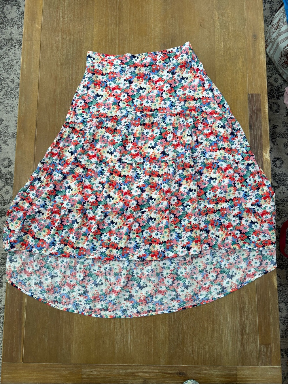 Floral Asymmetrical Tiered Skirt - White Multi